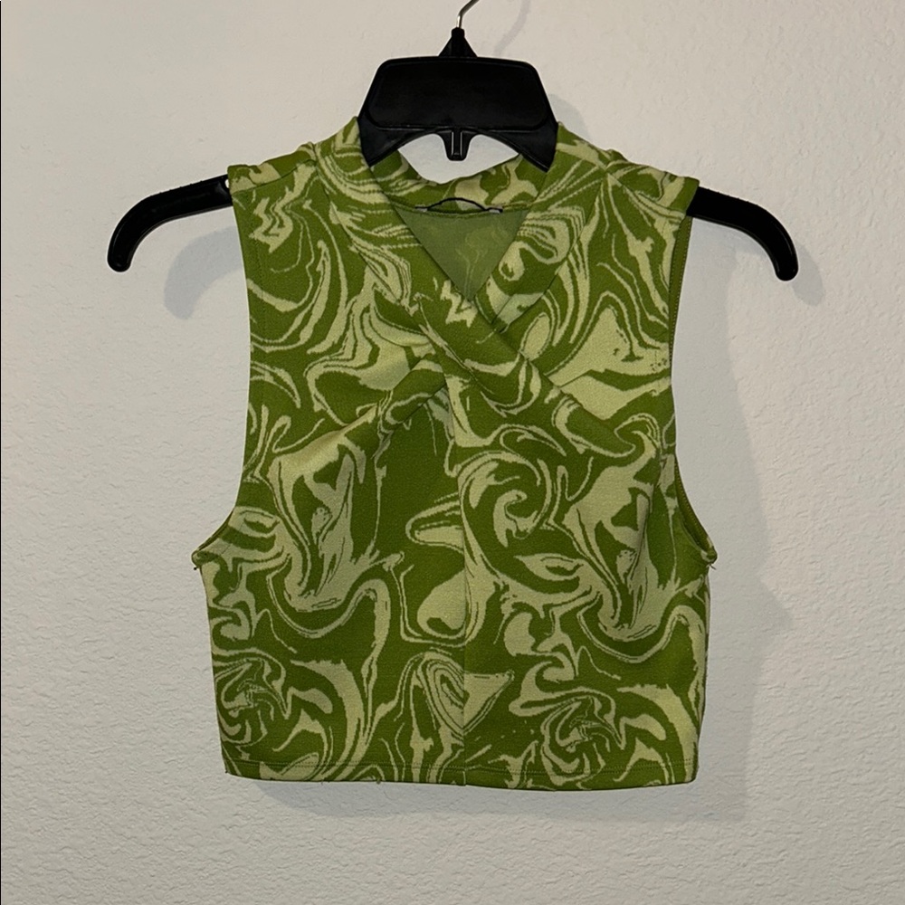 Zara Green Swirl Pattern Sleeveless Top